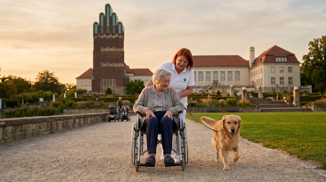 Alt Text: Ambulanter Pflegedienst in Darmstadt-Nord bei der Betreuung von Seniorinnen und Senioren zu Hause